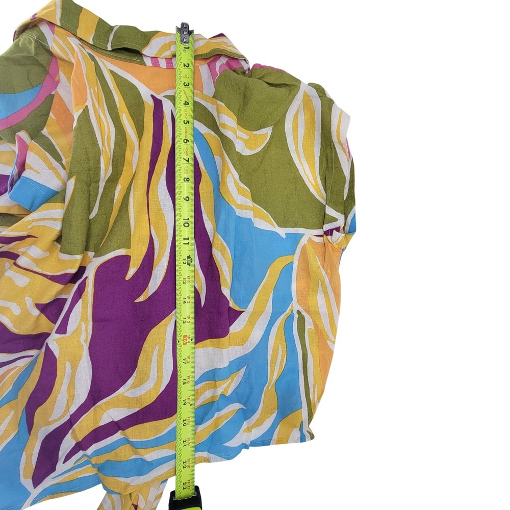 Christian Siriano New York Linen Blend Tie Front Abstract Tropical Shirt XL - Picture 7 of 10